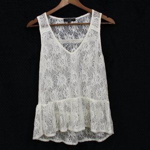 Sanctuary Cream Off White Lace Peplum Tank Top